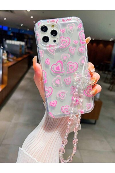 MİRAZ TASARIM IPHONE 14 PRO CHARMLI KALP DESENLİ ŞEFFAF KILIF