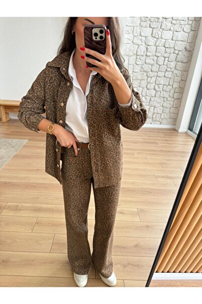 perastore Kemerli Leopar Desen Pantolon
