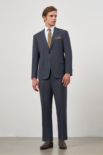 İmza Dark Navy Mono Collar 2 Buttons Plaid Fit Classic Suit