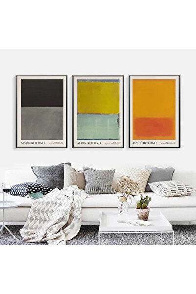 Linacci Set of 3 Black Metal Frame Orange Gray Artistic Glass Painting
