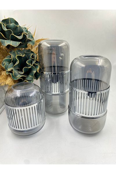 HELVACIOĞLU AKSESUAR 3-Piece Glass Multi-Purpose Vase (Height:17Cm-25Cm-30Cm)