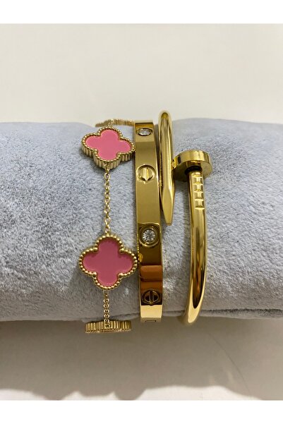 ANGELSS JEWELLERY Triple Combination Clover Model Pink Bracelet Nail Cuff Bra...