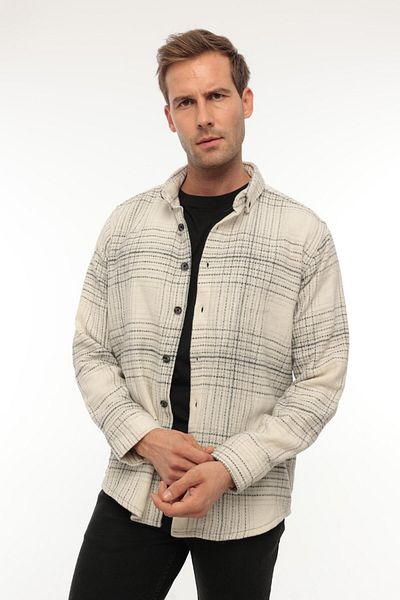 Miron Ecru Striped Regular Fit Lumberjack Shirt - 2448