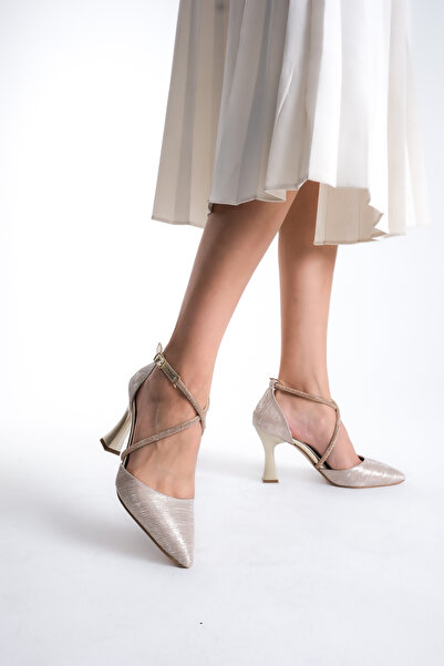 LUNA FLOWER Arany ezüst sarkú női estélyi cipő