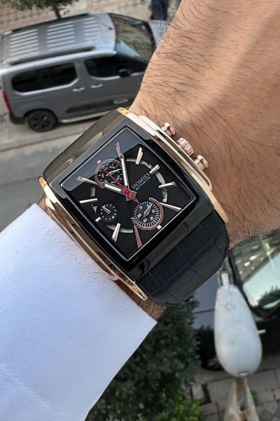 Homies Sports Style Men's Wrist Watch - Leather Strap, Copper and Black Color, Run All Functions Bracelet Gift