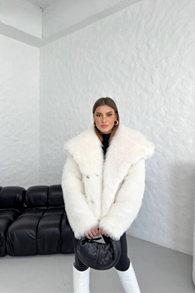 LACHT Жіночий пальто з відкладним коміром, застібкою на кнопках, підкладкою та хутром, великий розмір