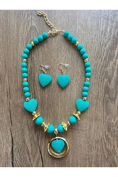 Store Heart Design Green Necklace Earring Set