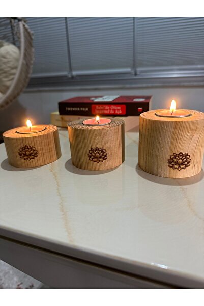 çukurova lezzetleri Lotus Çiçeği Desenli Mumluk 3'lü Set  (katran ağacı)