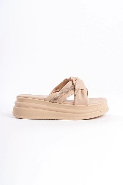 TB Terzi Bey Clara Flat Heeled Ribbon Patterned Stone Thick and Orthopedic Sole Women's Slippers Tt Ten