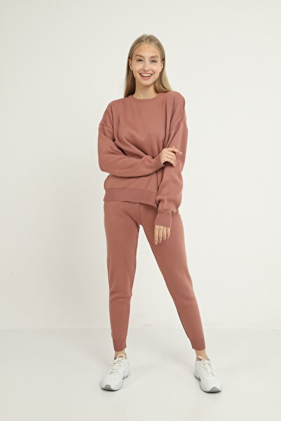 Blue Petrol Women's Beige Crew Neck Knitwear Set