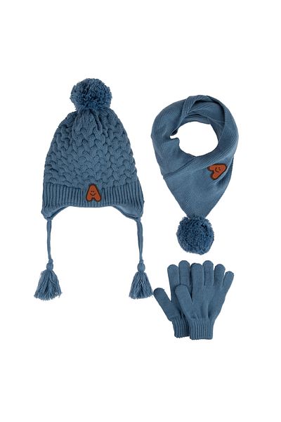 Aware Time Kitti 4-8 ani Băiat Fleece Interior Eșarfă Beanie Mănuși Set de 3