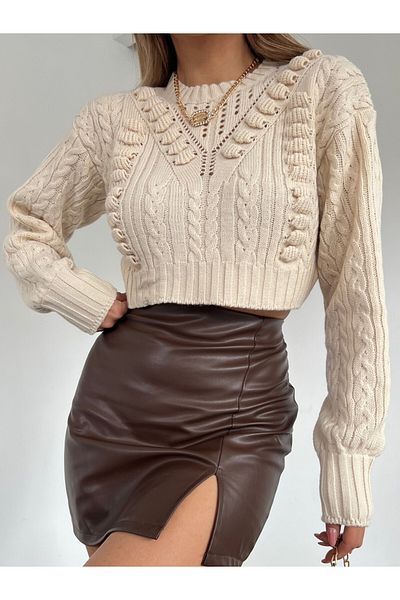 Modamorfo Embossed Patterned Openwork Sweater -Cream