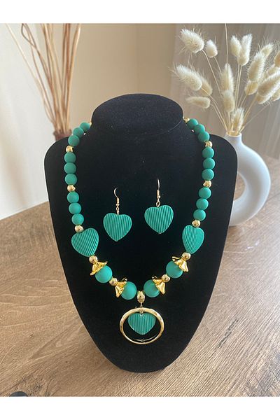 Store Heart Design Green Necklace Earring Set