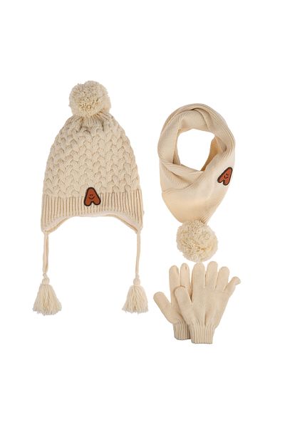 Aware Time Kitti 4-8 ani Băiat Fleece Interior Eșarfă Beanie Mănuși Set de 3