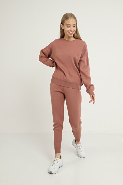 Blue Petrol Women's Beige Crew Neck Knitwear Set