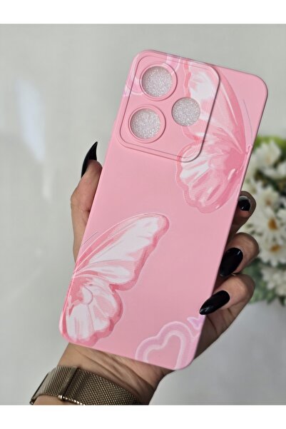 Magic Ring Xiaomi Redmi 13 Uyumlu İçi Kadife Lansman Kelebek Baskılı Kılıf