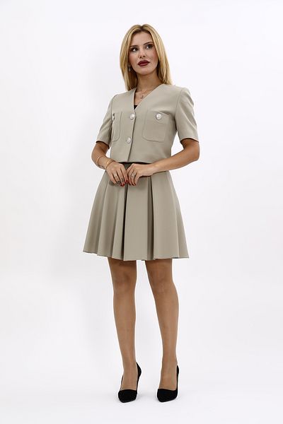 ÖNDER ÖZSOY Bamboo Short Sleeve Mini Jacket and Collarless Flared Skirt Set