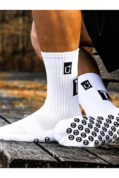 Shuttle Park Специални бели неплъзгащи се силиконови хавлиени подметки Безшевни професионални спортни чорапи