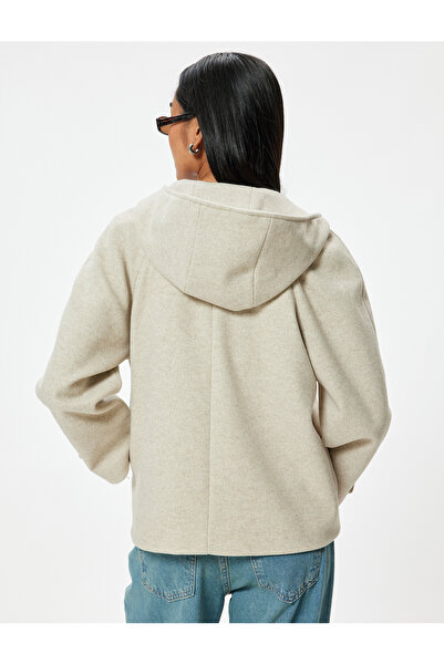 Koton Düğmeli Cepli Kapüşonlu Kısa Kaşe Kaban
