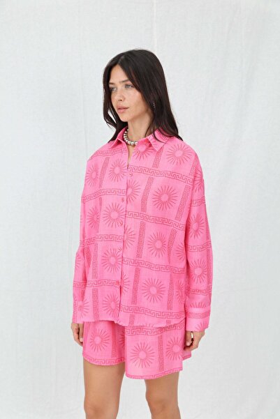 scyllastore Set pantaloni scurți cămașă roz de in pentru damă
