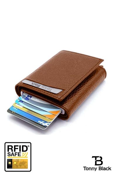 Tonny Black Original Automatic Mechanism Boxed Rfid Protection Anti-Theft Wallet with Money & Card Holder