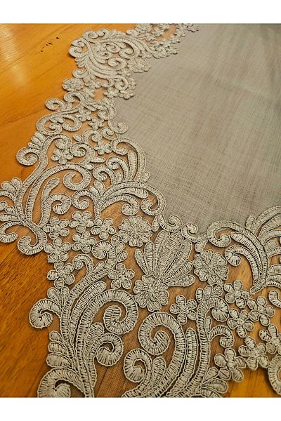 Çeyiz Dantelim Sarayli Gray French Lace Runner