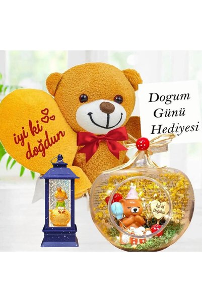 rk tasarım Doğum Günü Hediyesi Işıklı Teraryum& İyiKi Doğdun Balonlu Ayıcık& ...