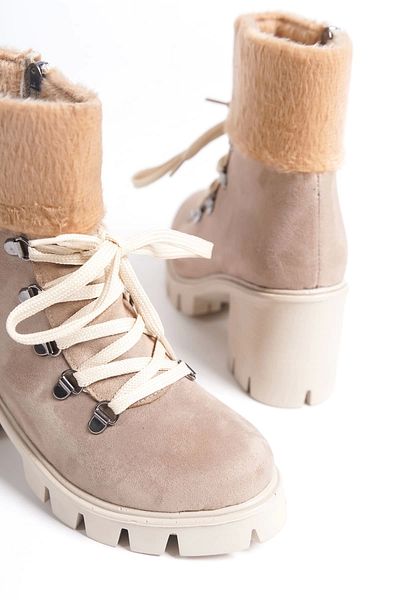 SaklıModa Γυναικείες μπότες Emma Suede - Ορθοπεδική σόλα, τακούνι, γούνινη λεπτομέρεια και φερμουάρ TT Skin