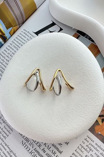 TAKIMOON Gold Silver Double Color Mix Geometric Earrings