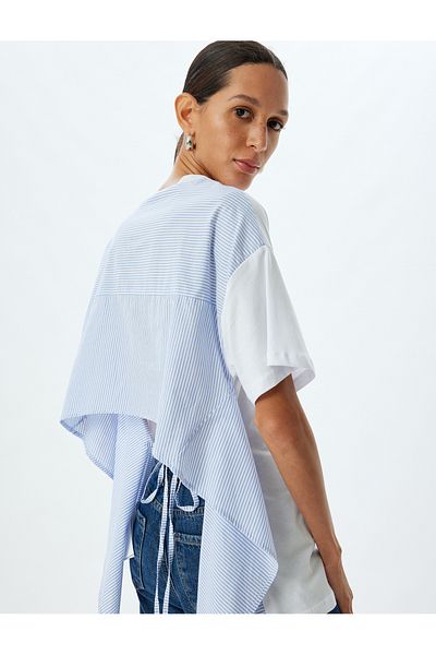 Koton Comfortable Fit Cotton Crew Neck Asymmetrical Short Sleeve T-Shirt