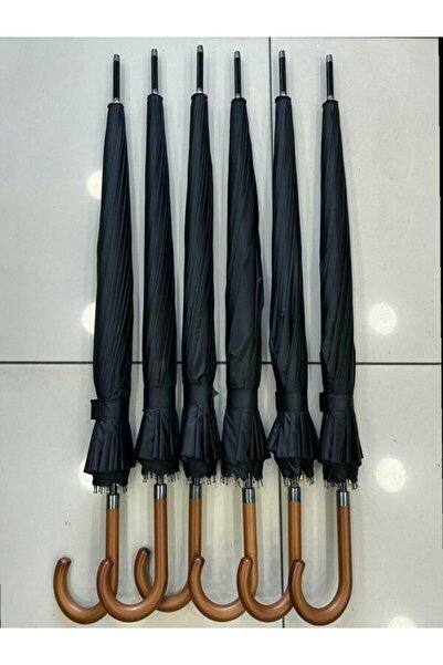 EKO ŞEMSİYE BASTONLU SİYAH LÜKS AHŞAP SAPLI 16 TELLİ