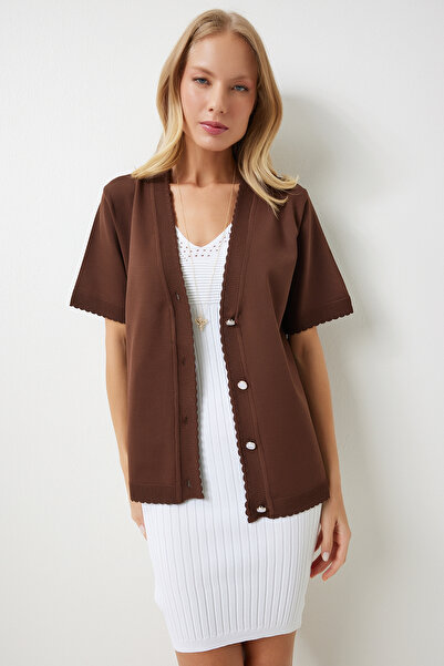 Lovelyİstanbul Şık Düğmeli Mevsimlik Triko Hırka KAHVERENGİ LOW0012