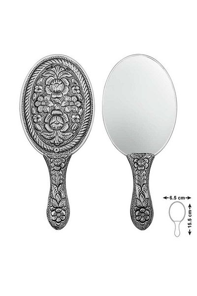 HSDemirci 925 Sterling Silver Daisy and Rose Motif Hand Mirror