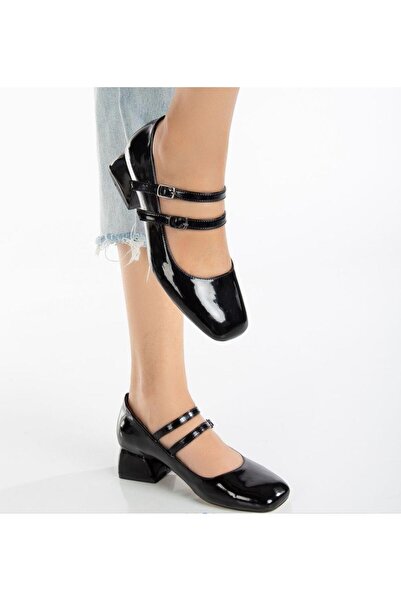 CLOVER SHOES 199K Kadın Mary Jane Arkası Kapalı Çift Bant Kare Burunlu Baretl...