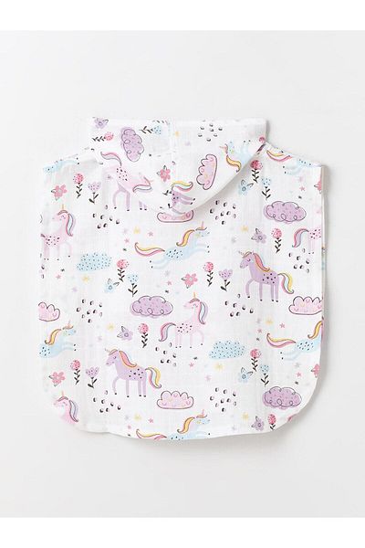 Anne&Bebek Lcw Baby Optic White Printed Hooded Printed Baby Girl Bathrobe
