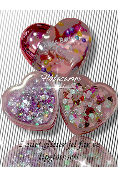 Serashine Metalik Simli Jel Glitter Ve Kalpli Lipgloss Seti