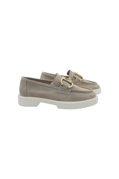 a ayak&kabım official Real Leather Light Beige Suede Luxury Buckle Detailed B...