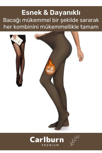 Carlburn Breathable Plush Winter Thin Fleece Lined Woven Black Stylish Skin Look Thermal Pantyhose Tights