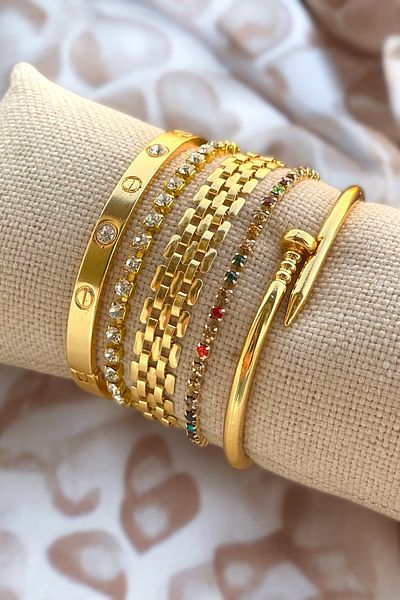TAKIPORT 5-Piece Zircon Stone Gold Color Women's Bracelet Combination
