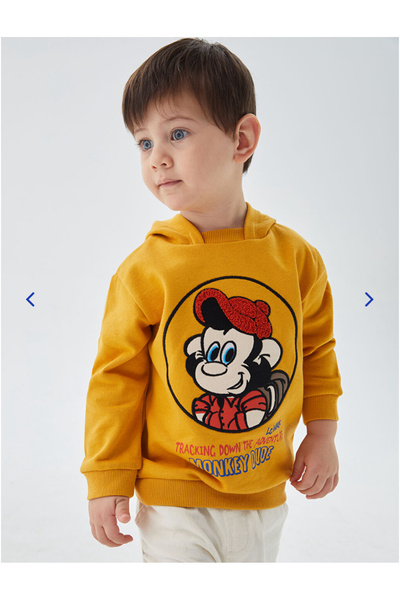 LC Waikiki Kapüşonlu Nostaljik Maymun Nakışlı Unisex Bebek Sweatshirt