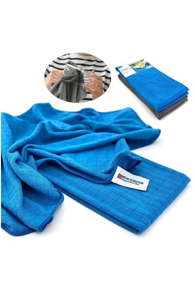 Fiber قطعة قماش للتجفيف من الألياف الدقيقة باللون الأزرق، عبوة من قطعتين