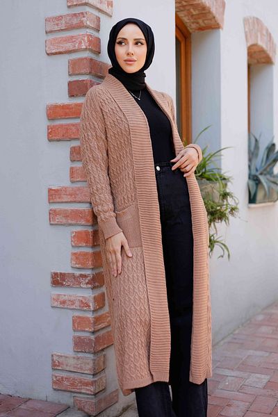 Pamuk Butik Γυναικεία Πλεκτά Πλεκτά Ζακέτα με Πλεκτό Σάλι με Τσέπη