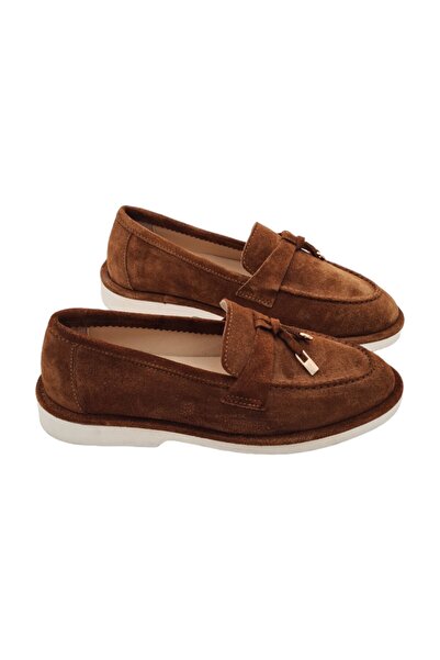a ayak&kabım official Genuine Leather Tan Suede Women's Shoes