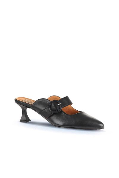 Bueno Shoes Дамски черни кожени чехли на ток - 01wa1301