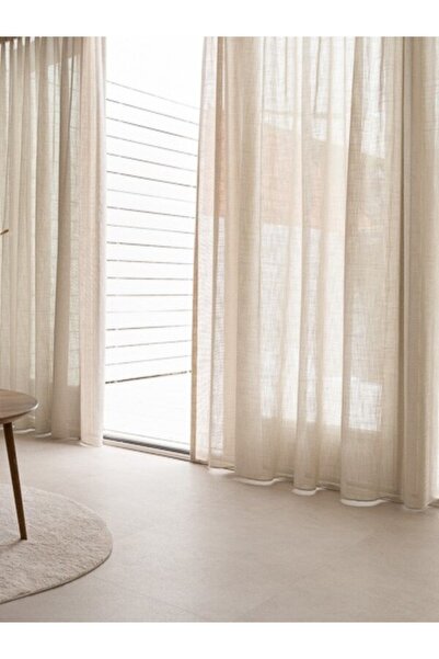 Ran Perde İnce Tül Fon Perde – BEJ - Pileli Dikim -İnce Dokulu - 1 Adet