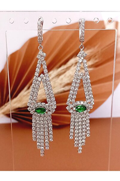 KESKİN GÜMÜŞ 18 Ayar Altın Kaplama Yeşil Su Yolu Abiye Tasarım Kadın Gümüş Küpe Doğum Günü Hediye 5