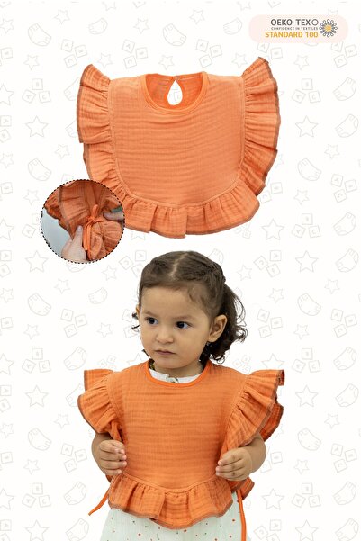 mordesign Orange 4 Layer Muslin Fabric - 100% Cotton Baby Bib, Teething Feedi...