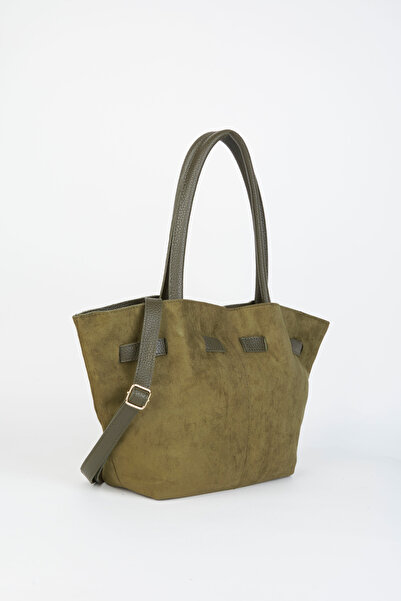 Vivaq Women's Suede Khaki Snap Closure Design Faux Leather Belted Lined Handbag and Shoulder Bag