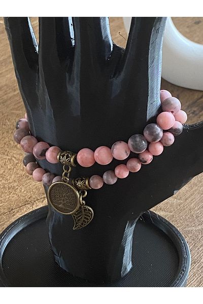 Store Pink Zebra Natural Stone 2 Pieces Beaded Bracelet