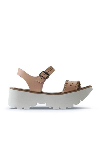 Bueno Shoes Pudra Deri Kadın Dolgu Topuklu Sandalet 01ws7700